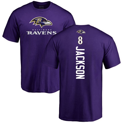 Men Baltimore Ravens Purple Lamar Jackson Backer NFL Football #8 T Shirt